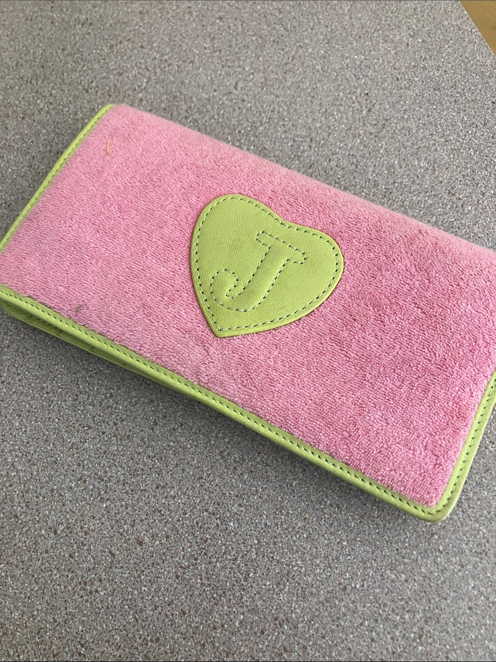 Juicy Couture Pink Terry Cloth Wallet with Lime Green Embroidery and leather - Picture 10 of 10